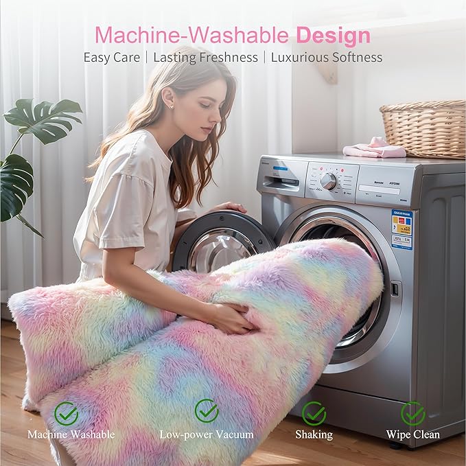 KICHOWUA Thick Area Rug 5x7 Rainbow Fluffy Shag - Image 5