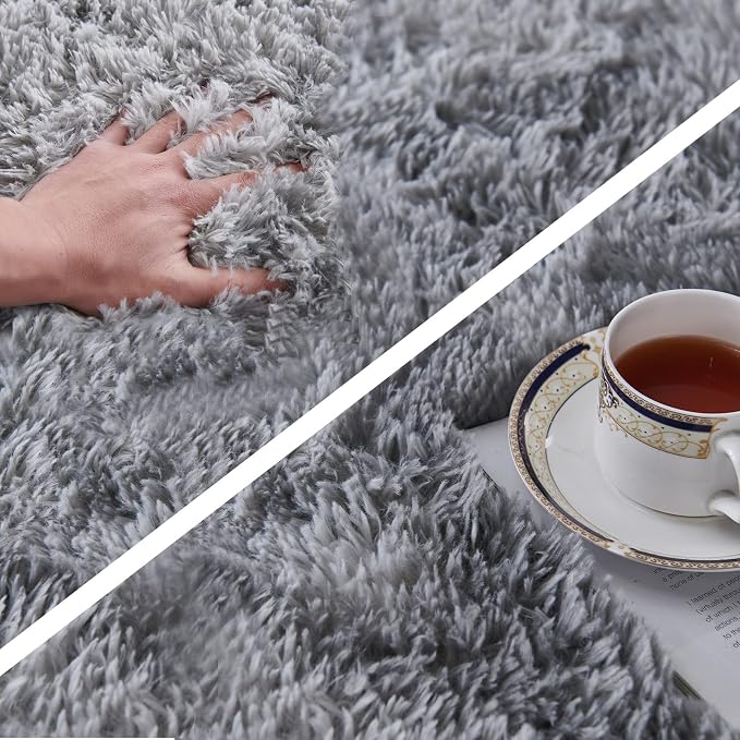 TABAYON Shaggy Tie Dyed Light Grey Rug, 2x3 Area Rugs - Image 4
