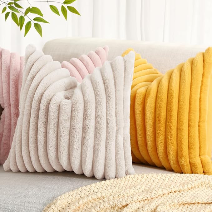 decorUhome Summer Cozy Faux Fur Throw Pillow Covers 12x20 Set of 2 Decorative - Image 6