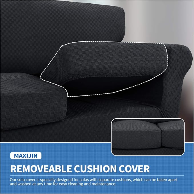 MAXIJIN 4 Piece Couch Covers for 3 Cushion Couch Super Stretch Non Slip Couch - Image 3
