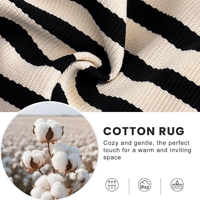 OLANLY Beige and Black Striped Rug 4' x 6' – Washable Cotton Doormat - Image 6