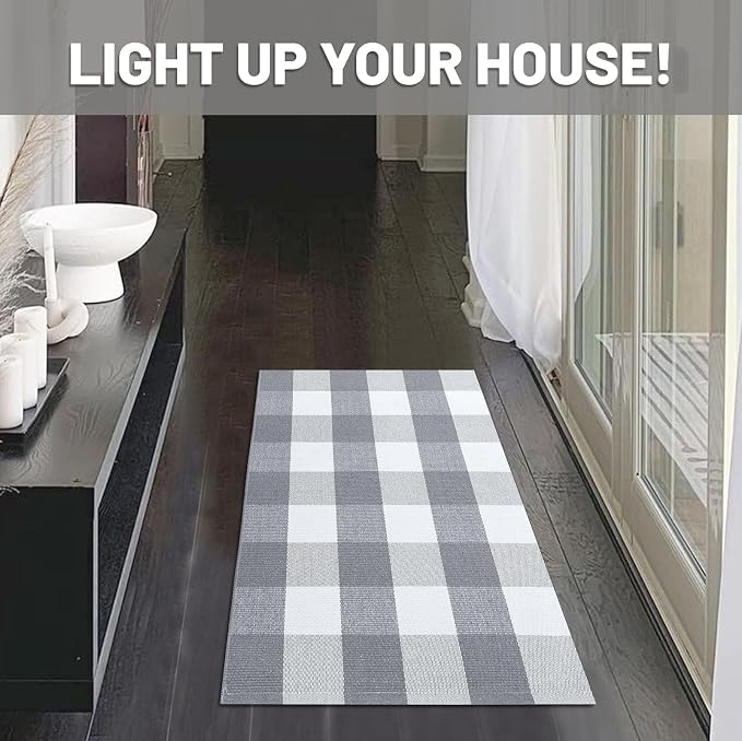 IOHOUZE Buffalo Plaid Checkered Rug 2x3 Ft Front Door Mats, Washable Area Rugs - Image 3