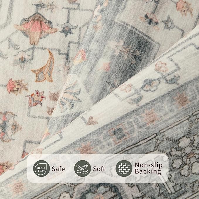 Rugxara Washable Area Rug for Living Room, Vintage Neutral Boho Rugs for Office - Image 5