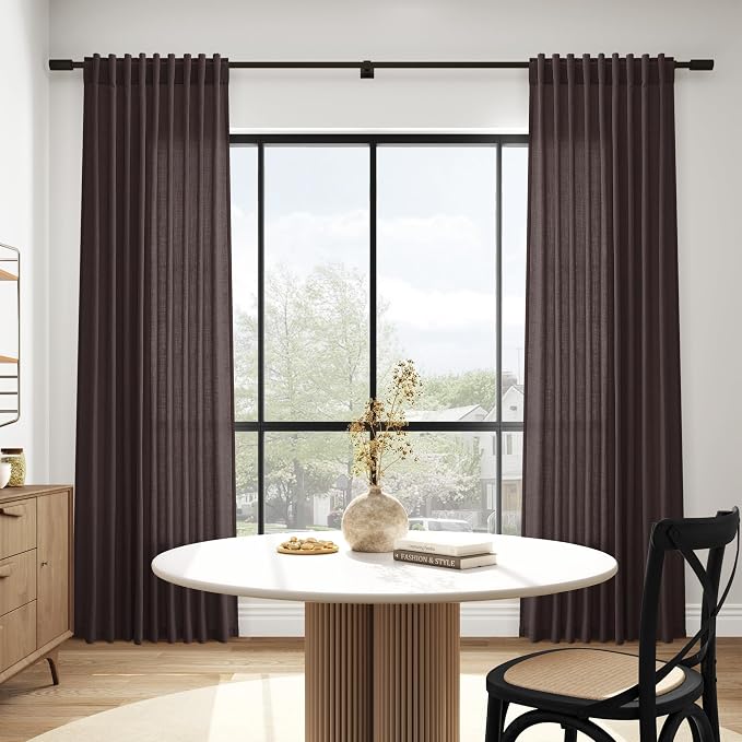 Nanspring Cocoa Coffee Linen Blend Light Filtering Back Tab Curtains 96 Inches - Image 6