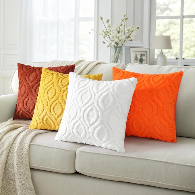 decorUhome Throw Pillow Covers 16x16 Inch Set of 2, Soft Plush Faux Wool Orange - Image 4