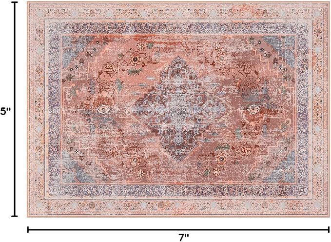 Phantoscope Washable Area Rug 5'x7' Non-Slip, Vintage Neutral Fall Rugs - Image 2