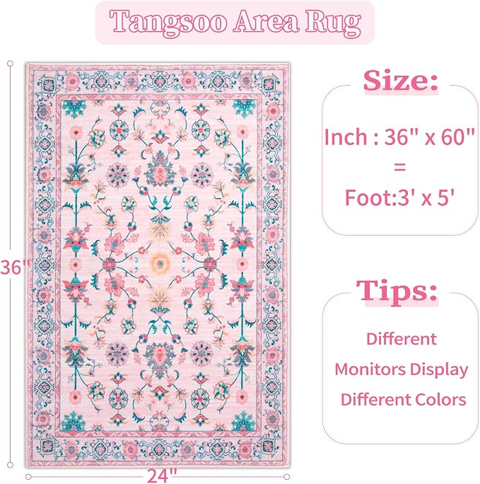 Tangsoo 3x5 Pink Small Area Rug - Image 2