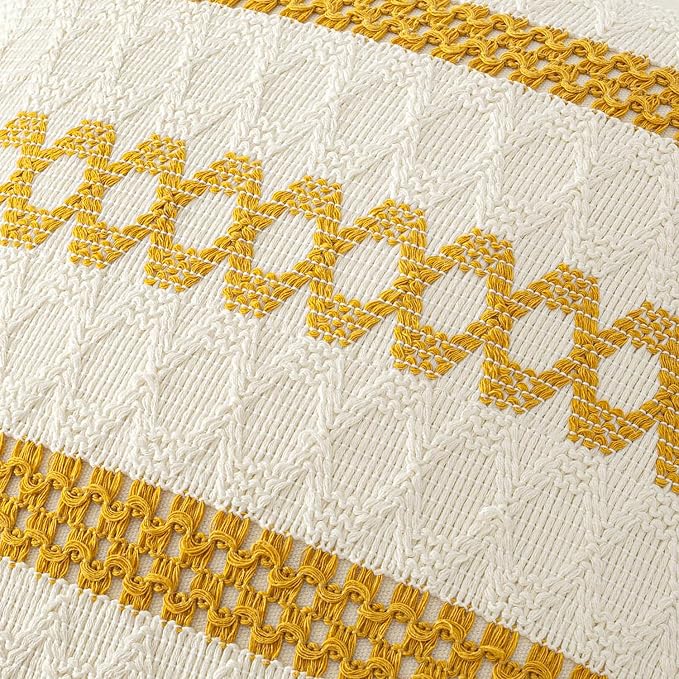 MIULEE Set of 2 Mustard Yellow Boho Decorative Pillow Covers 16x16 Inch - Image 4