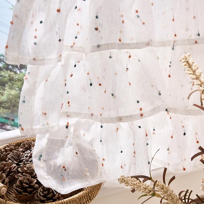 jinchan Ruffled Valance for Windows 18 Inch Mini Pom-Pom Voile Valance Curtains - Image 7