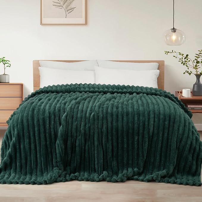 Exclusivo Mezcla Twin Size Flannel Fleece Blanket, Super Soft Striped Jacquard by ExclusivoMezcla