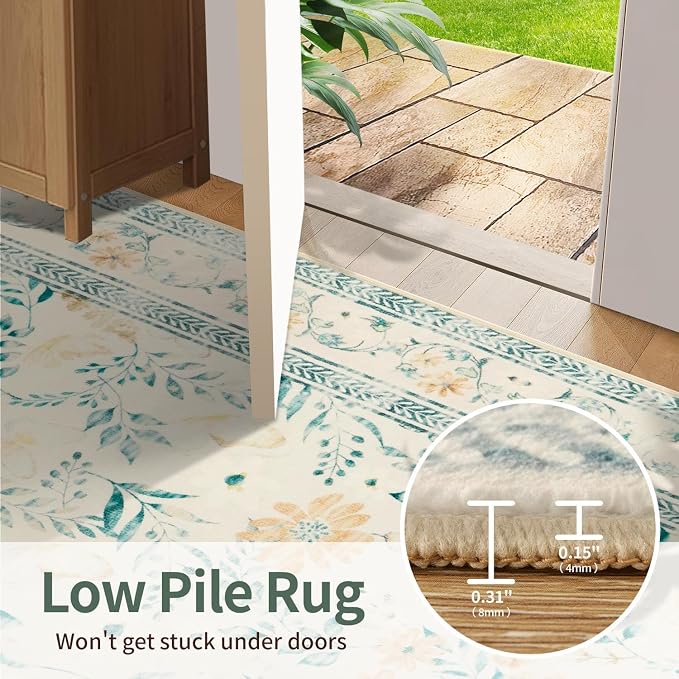Rugxara Door Mat Floral Entryway Rug, Washable Samll 2x3 Rug, Boho Beige Front - Image 5