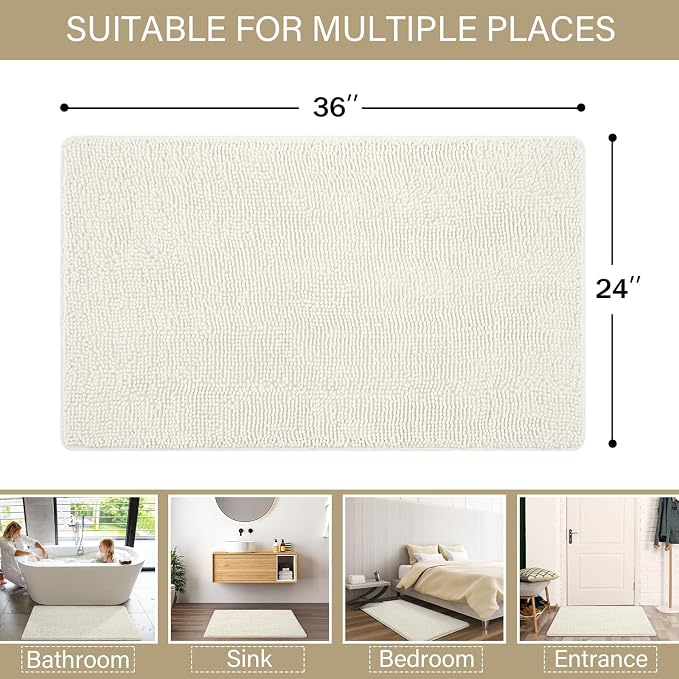 LOCHAS Luxury Bathroom Rug Shaggy Bath Mat 24 x 36 Inch, Washable Non Slip Bath - Image 2