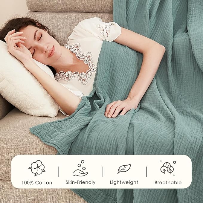 EMME Muslin Twin Blankets for Couch Breathable Gauze All Season Soft and - Image 3
