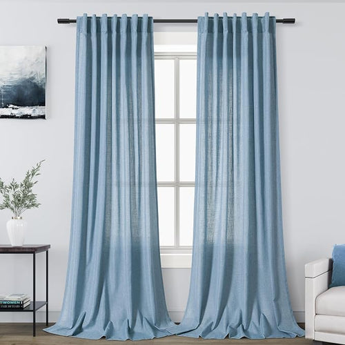 2 Panels Set Blue Linen Curtains 126 Inches Long by Nanspring