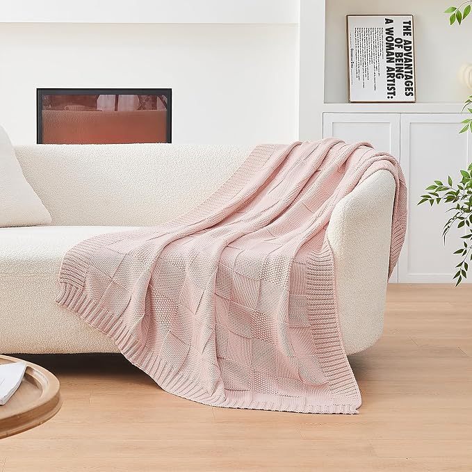 CozeCube Check Knit Throw Blanket, Decorative Christmas Soft Cozy Warm Knitted - Image 3