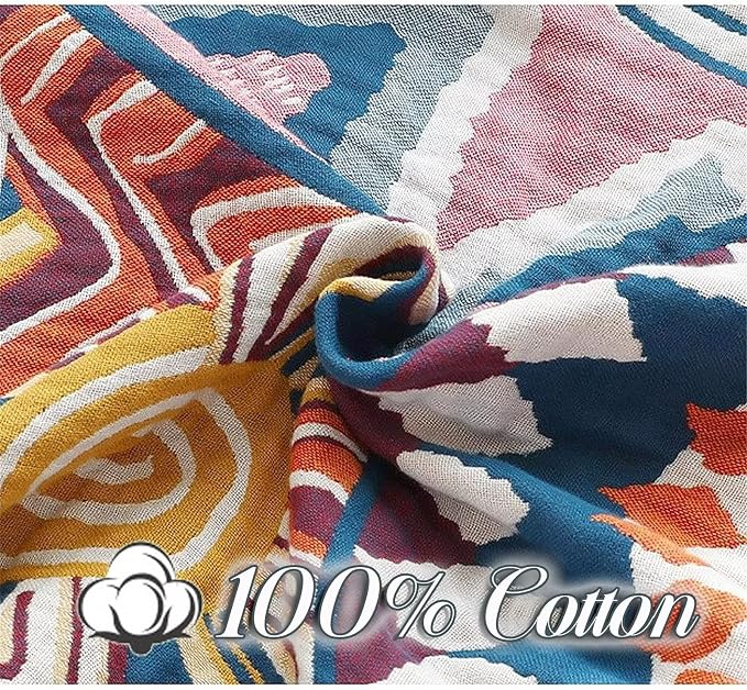 MSGKV Boho Throw Blanket for Bed 100% Cotton Blankets 90''x98'' Decorative - Image 4