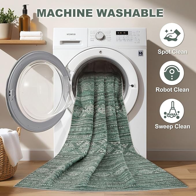 Nakagishi Area Rugs 9x12 Living Room: Washable Boho Large Neutral Modern Soft - Image 2