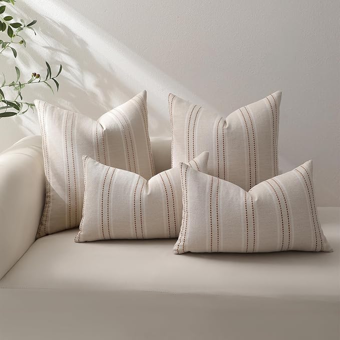 Hckot Fall Throw Pillow Covers 16x16 Set of 2 Striped Pillow Covers Textured - Image 6