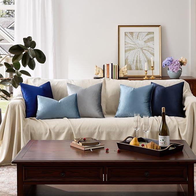 GIGIZAZA Stone Blue Velvet Decorative Throw Pillow Covers 18x18 - Image 4