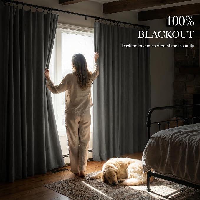 RYB HOME Grey 100% Blackout Linen Curtains 78 inch Long, Thermal Insulated & - Image 3