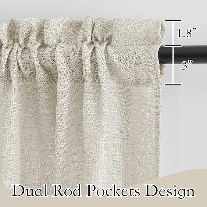 RYB HOME Cafe Curtains 24 inches Length, Linen Sheer Short Curtains - Image 2