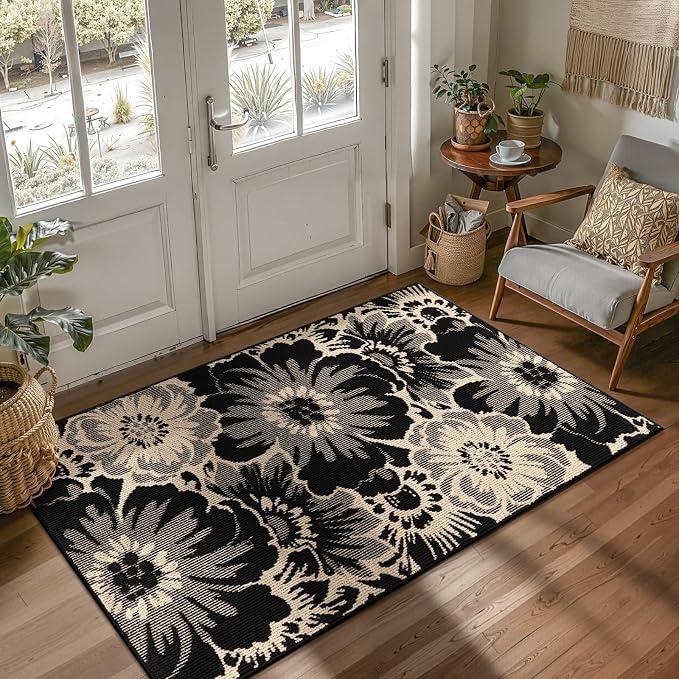 Findosom Washable Area Rug 3x5, Non Slip High-Low Textured Floral Rugs - Image 3