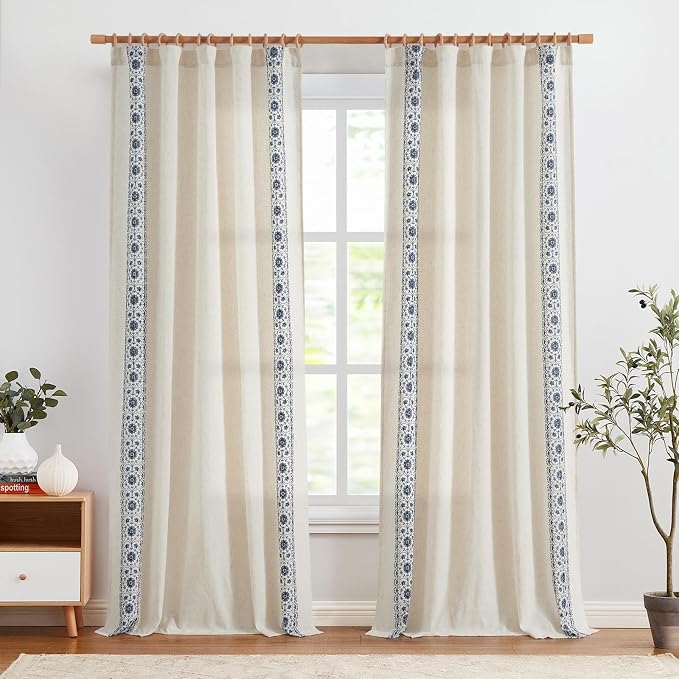 jinchan Weslie Boho Curtains for Bedroom Blue Vintage Floral Farmhouse Curtains - Image 3
