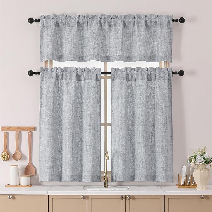 Chyhomenyc Gray Valance for Windows, Light Filtering Faux Linen Slub Textured - Image 2