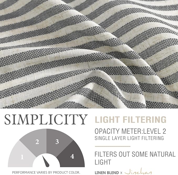 jinchan Linen Curtains for Living Room Charcoal Grey on Beige Striped Curtains - Image 4