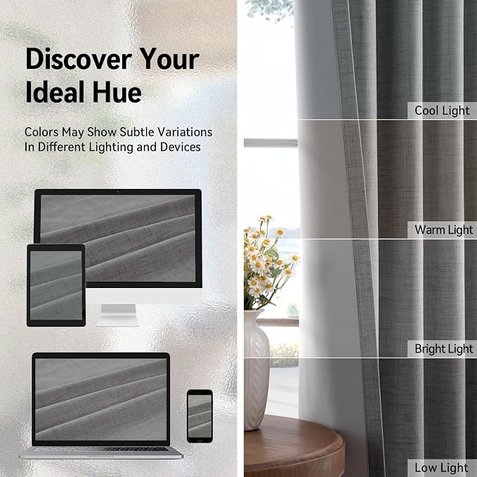 100% Blackout Shield Total Blackout Curtains Faux Linen Textured Thermal - Image 6