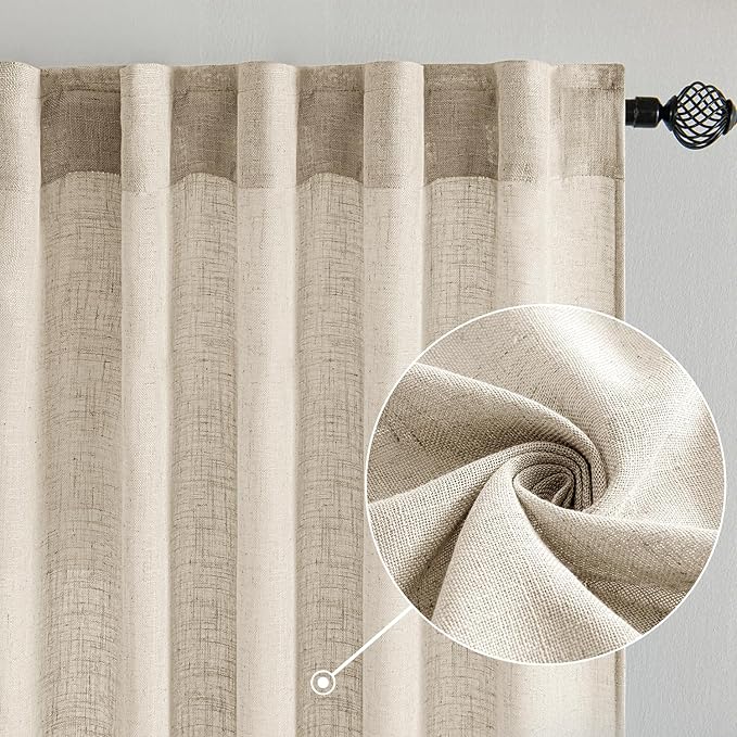 MIULEE Beige Linen Curtains 54 Inch Length 2 Panels - Image 2