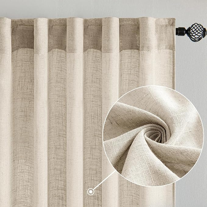 MIULEE Beige Linen Curtains 84 Inch Length 2 Panels - Image 2