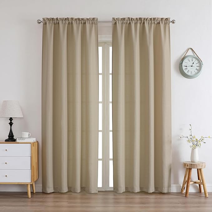 Chyhomenyc Camel Curtains 78 Inch Length 2 Panels Set, Faux Linen Textured by Chyhomenyc