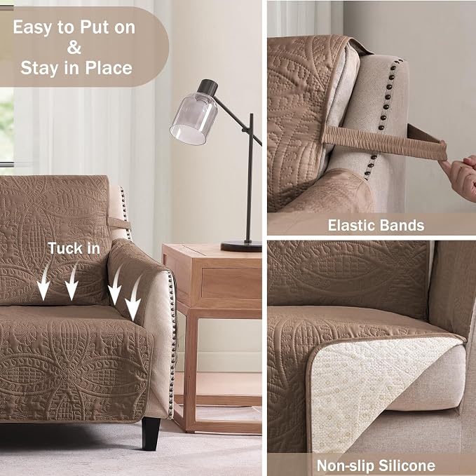 Soft Quilted Couch Cover with Pockets - Image 4