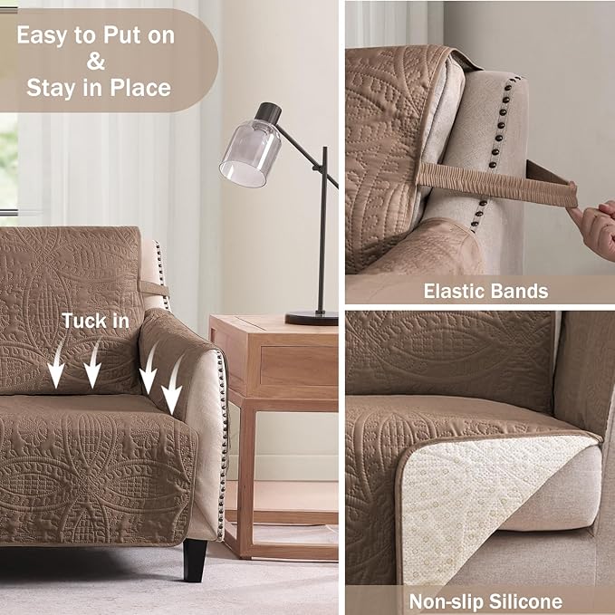 Quilted Raw Umber Sofa Slipcovers - Image 4
