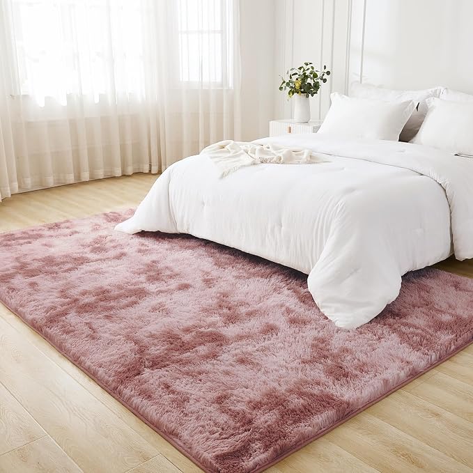 Litanika 8x10 Shag Area Rug for Living Room Bedroom, Tie-Dyed Dusty Pink High - Image 3