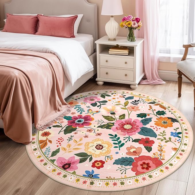 RELEANY Floral Nursery 4ft Area Rugs Washable Print Boho Cute Carpet Non Slip - Image 6