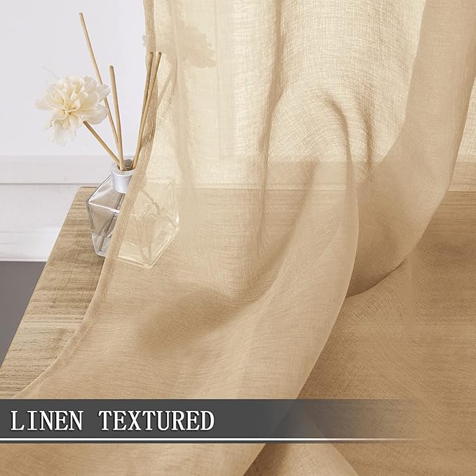 Tollpiz Sheer Curtains Bedroom Linen Textured Curtain Sheers Light Filtering - Image 2