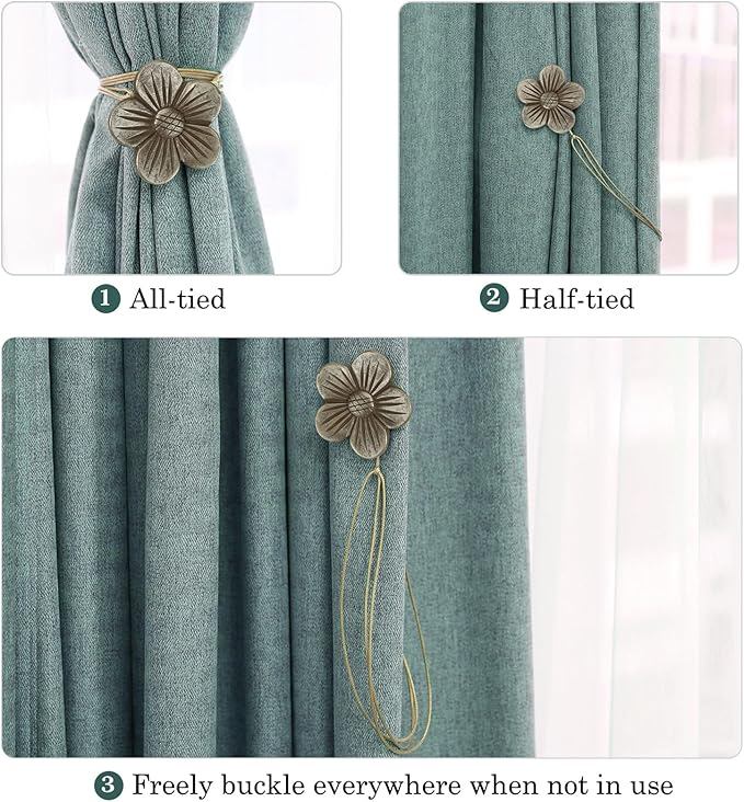 Lewondr Magnetic Curtain Tie, 1 Pair Vintage Resin Flower Curtain Drapery - Image 2