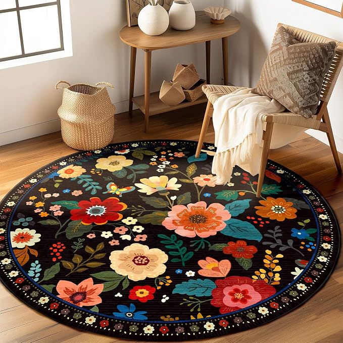 RELEANY Floral Nursery 4ft Area Rugs Washable Print Boho Cute Carpet Non Slip - Image 2
