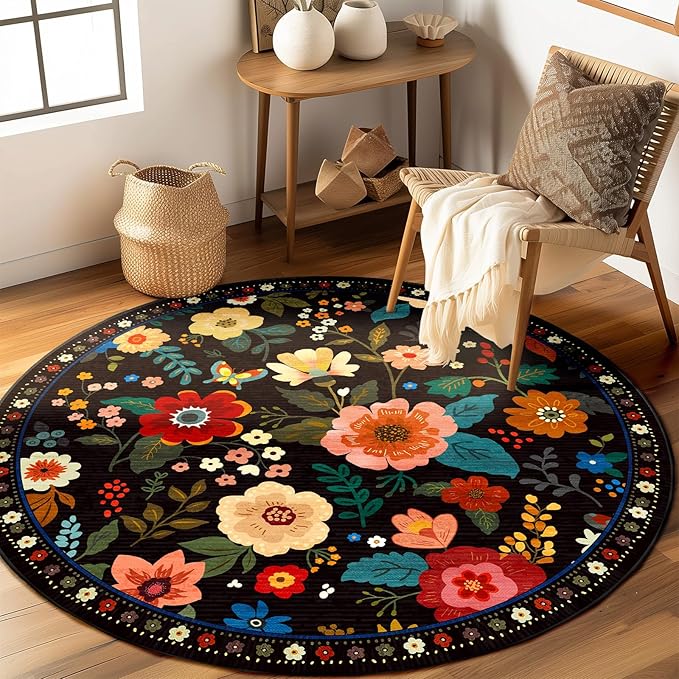 RELEANY Floral Nursery 8ft Area Rugs Washable Print Boho Cute Carpet Non Slip - Image 6