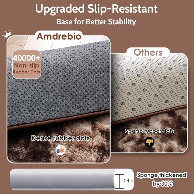 Amdrebio Tie-Dyed Brown Rugs for Bedroom Living Room, 5x7 Fluffy Shaggy Plush - Image 6