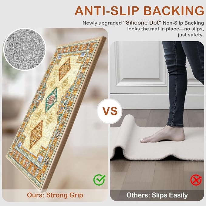 Tritard 100% Non Slip Kitchen Rugs Sets of 3 Washable Boho Kitchen Mats - Image 3