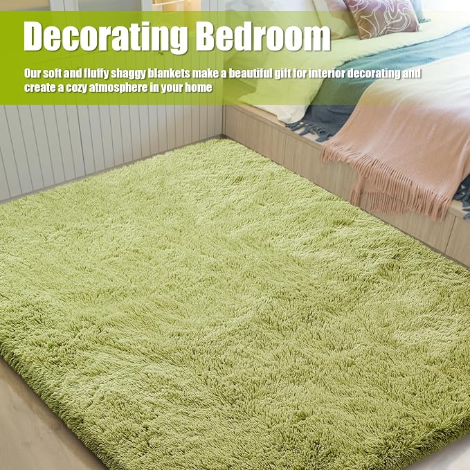 Shag Area Rug for Bedroom 5x8, Grass Green Fluffy Area Rugs for Living Room - Image 7