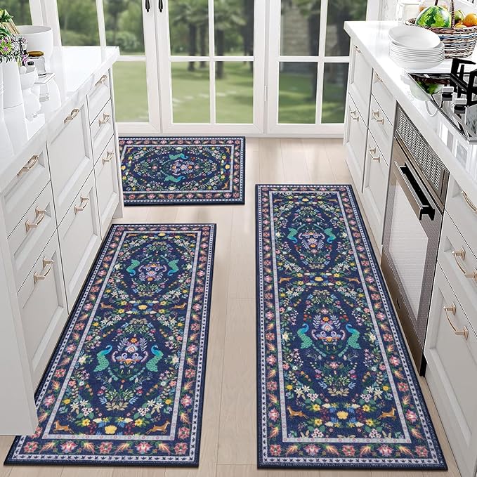 HEBE Washable Kitchen Rugs Sets of 3, Non Slip Absorbent Kitchen Rugs and Mats by HEBE