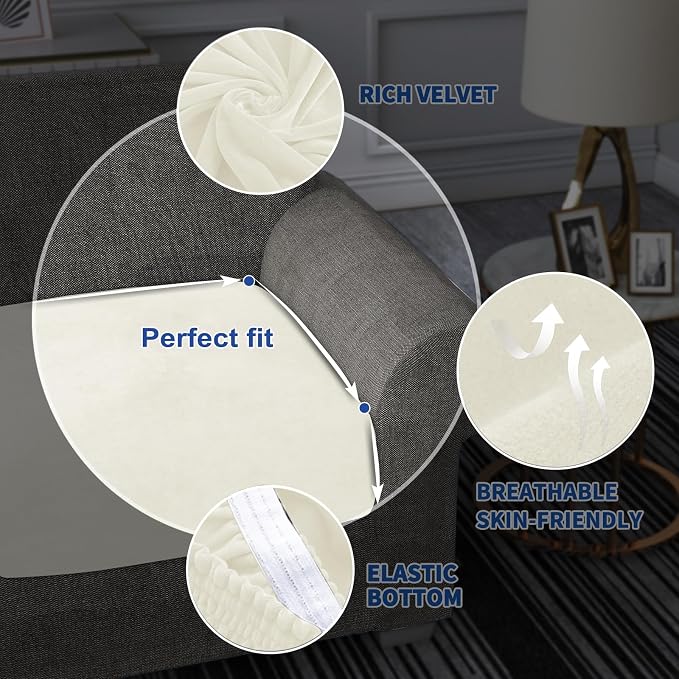 MAXIJIN Velvet Stretch Cushion Cover Fitted Couch Cushion Slipcovers 1 Pack Arm - Image 5