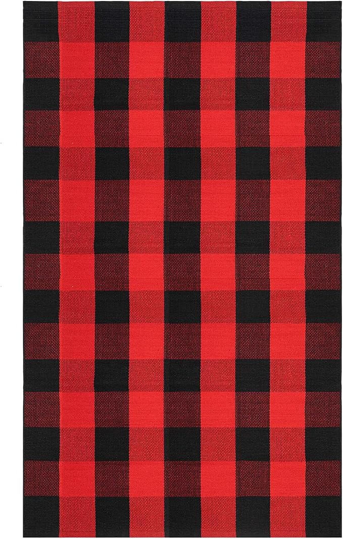 IOHOUZE Christmas Buffalo Plaid Rug 3x5 Ft Outdoor Indoor Doormat Red Black - Image 8