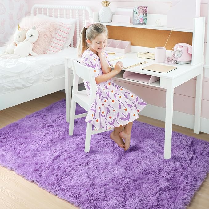 Amdrebio Purple Area Rugs for Bedroom Girls Room Decor Aesthetic, 5x7 Cute - Image 6
