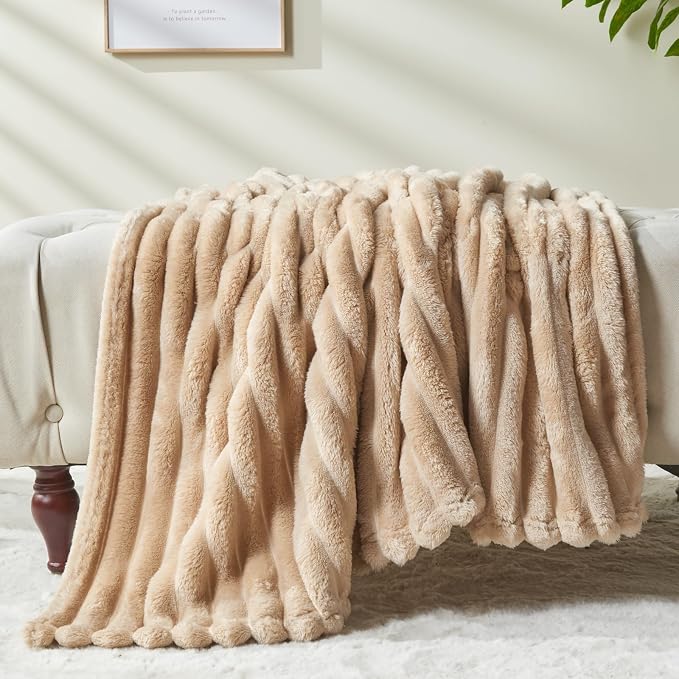 NEWCOSPLAY Super Soft King Blanket Brown Premium Silky Flannel Fleece 3D Ribbed - Image 8