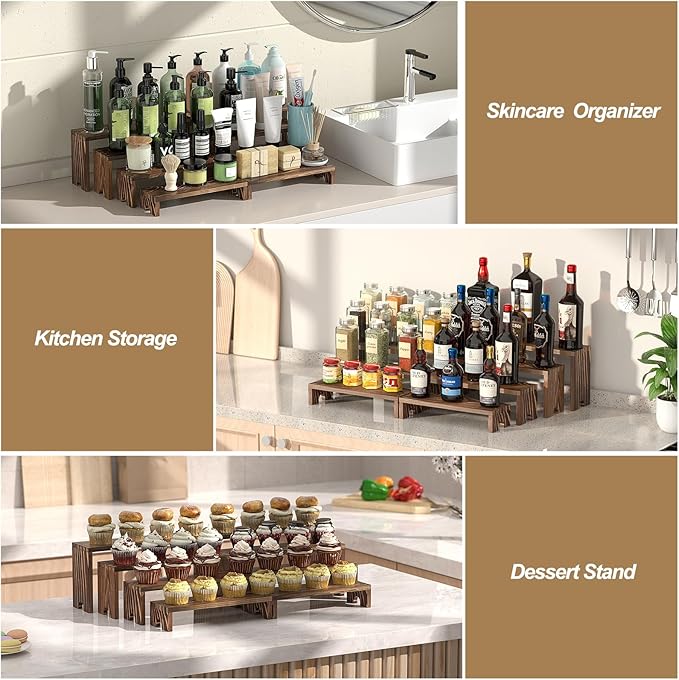 4 Set Wooden Tiered Riser Display Stands - Image 6